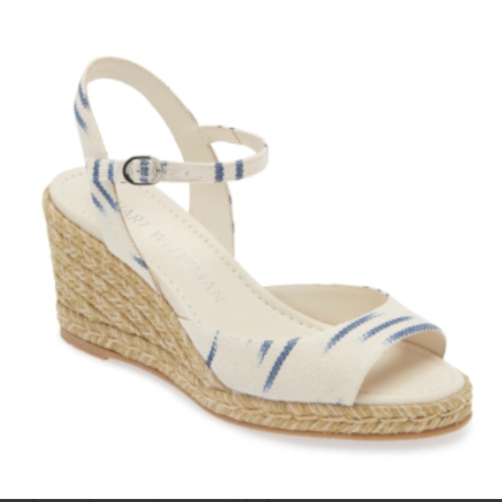 Stuart Weitzman Tia Espadrille Wedges in Natural/ Indigo Size: 10 B NWOB